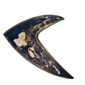 Vintage Floral Blue Enamel Copper Brooch With Pin Clasp